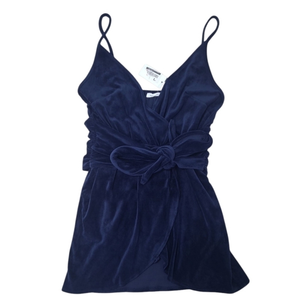 Skylar + Madison Velvet Wrap Cocktail Dress Romper W/ Tie Navy Size Large NWT - Picture 10 of 10